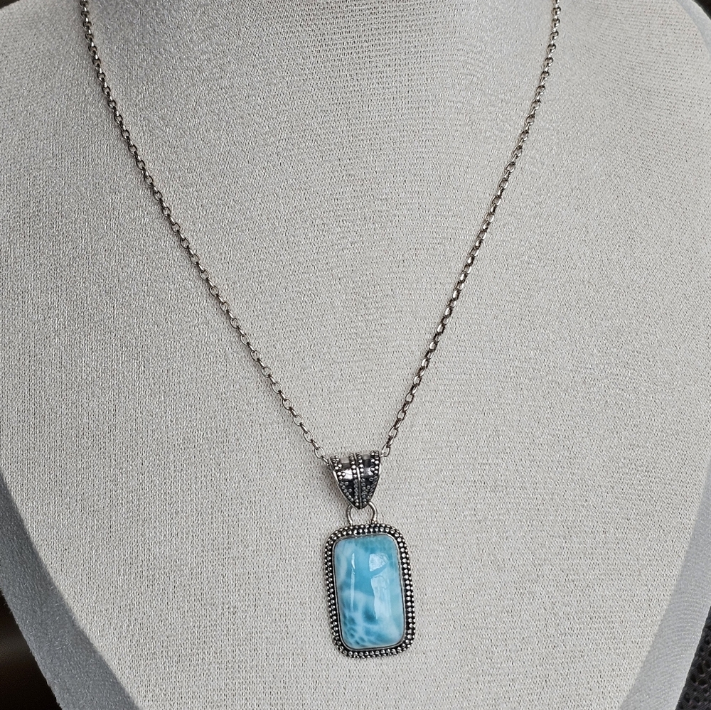 Genuine Larimar Pendant & Sterling Silver Necklace!
